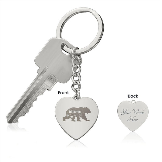 mama bear - Engraved Heart Keychain
