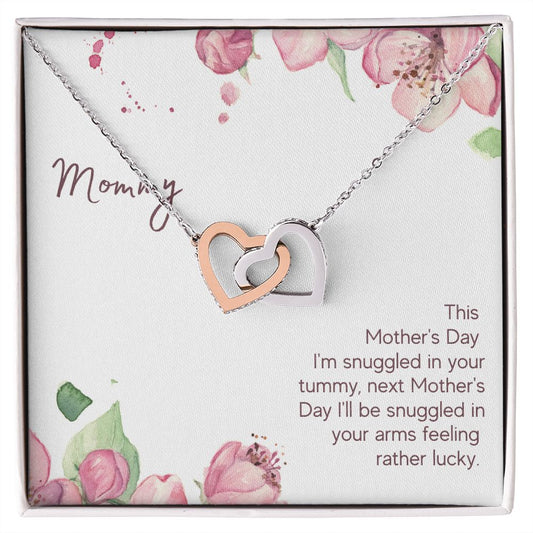 Mommy - Snuggled in Your tummy - Interlocking Hearts Necklace