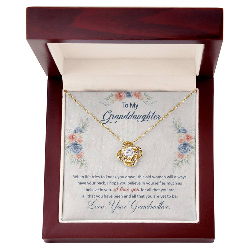 To My Granddaughter, This Old Woman Will Always Have Your Back -Love Knot Necklace